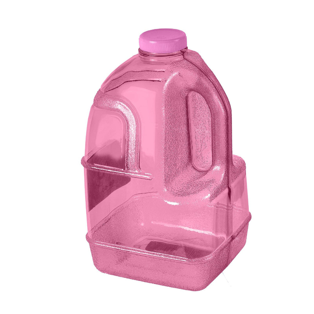 The 1 Gallon BPA Free Juice Bottle in pink (SKU: BT110JBAPK) is a translucent, handled plastic jug with a screw-on cap, perfect as a reusable water bottle and shown against a white background.