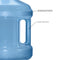 Close-up of the Two Gallon Polycarbonate Plastic Reusable Water Bottle with Screw Cap, featuring a blue finish, perforated grip pattern, durable built-in handle, easy carrying, impact resistance, and enhanced durability.