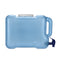 The 2-Gallon Polycarbonate Water Dispenser is a large, rectangular blue jug with a white screw cap, side handle, and black bottom-right spigot—ideal as a portable outdoor water dispenser for camping and adventures.