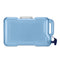 The Three Gallon Polycarbonate Plastic Refrigerator Bottle is a durable blue rectangular 3-gallon container with a white screw cap, built-in side handle, and blue spigot—perfect for sustainable water storage at home or outdoors.