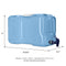 The Three Gallon Polycarbonate Plastic Refrigerator Bottle is a blue, rectangular 3-gallon container with a white screw cap on top and black spigot on one end. Made from durable polycarbonate, it measures 9" H x 15.625" W x 6.5" D.