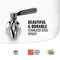 A stainless steel spigot on a white background with text: Beautiful & Durable Stainless Steel Spigot. Perfect for use with your GEO Porcelain Ceramic Crock Water Dispenser w/ Stand - Blue Stripe, this spigot is BPA-free for safe, worry-free dispensing. Icons below read 304 Stainless Steel, Food Grade Steel, and Lead Free.