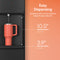 A Bottom Load Water Cooler - 130 Series in black with an orange mug, 10.5" dispense height and 3.9" drip tray depth, on an orange background with "Easy Dispensing" text.