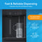The Bottom Load Bullet Ice & Hot/Cold Water Dispenser - Model 320 Ice is displayed with a clear pitcher, featuring a generous 10.5-inch dispense height and a 4.5-inch drip tray depth—perfect for filling large bottles and pitchers. This makes it an ideal companion for your bullet ice maker or bottom load water cooler setup.