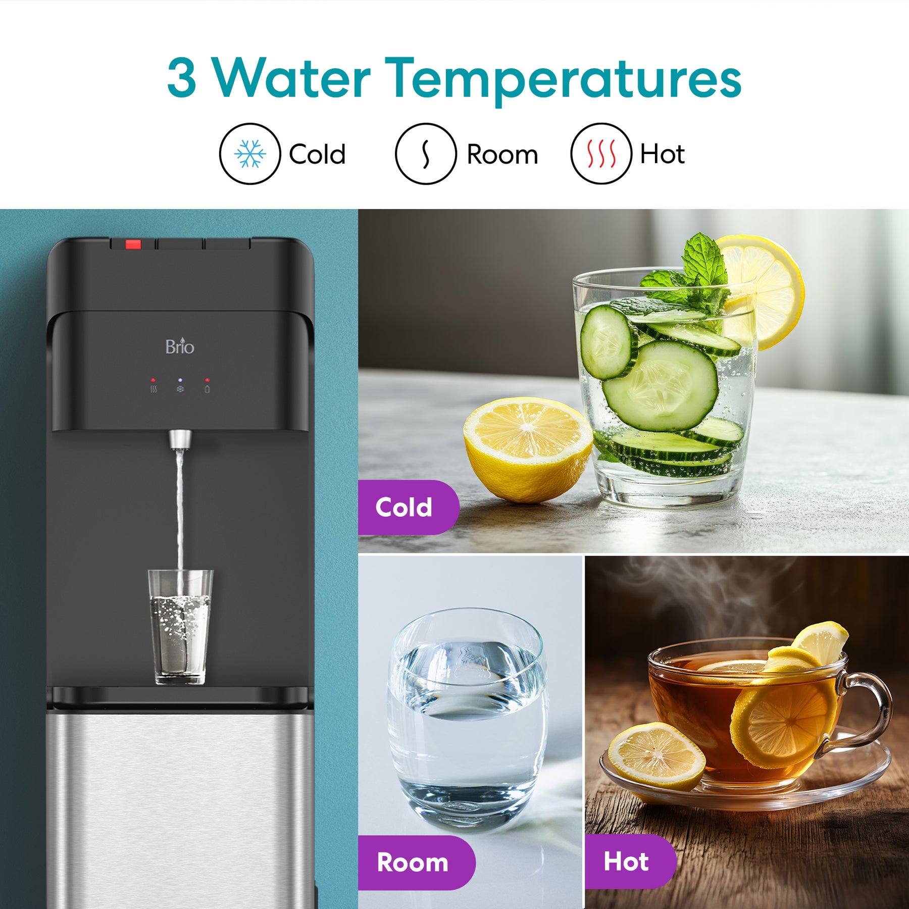 Brio 425 Stainless Steel Bottom Load Tri Temperature Water Cooler