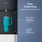 The Stainless Steel Bottom Load Tri Temperature Water Cooler - 425 Series offers tri-temperature dispensing, a 10.5-inch dispense height, and a 3.9-inch drip tray depth for easy use with tall mugs and fewer spills.