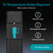 A Tri-Temperature Black Bottom Load Water Cooler - 425 Series dispenses water into a blue cup. Features include bottom loading, tall dispense height, three temperature settings, and easy refills with no heavy lifting.