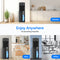 Collage featuring the Black Stainless Bottom Load Water Dispenser - 520 in a kitchen, gym, and office, with the text “Enjoy Anywhere. No plumbing required.” Each area is labeled: Kitchen, Gym, Office.
