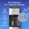 The Bottom Load Bullet Ice & Hot/Cold Water Dispenser - Model 520 Ice offers on-demand bullet ice and hot or cold water, featuring glass filling with fresh ice, clearly labeled dispensing icons, UV self-cleaning technology, and a convenient bottom loading design—all presented against a blue gradient background.