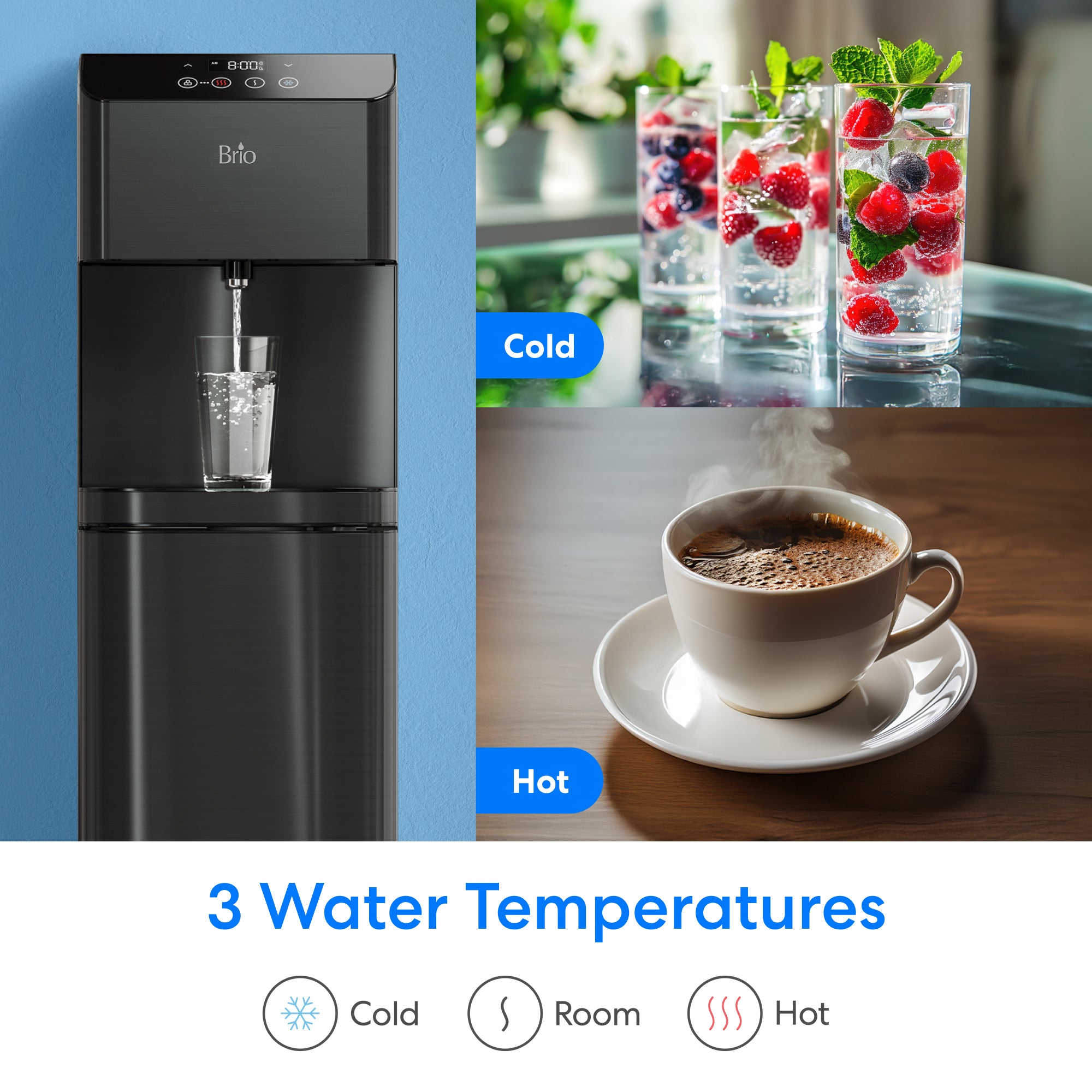 Moderna Self-Cleaning Bottom Load Water Cooler, Black | Brio