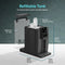The Q20 Reverse Osmosis Countertop Water Dispenser in black features a touchscreen interface, a removable 6L refillable tank, and easy-to-replace filters with advanced 3-stage reverse osmosis filtration. Its dimensions are 18.7 inches (47.5 cm) in height, 9.45 inches (24 cm) in width, and 16.9 inches (43 cm) in depth.