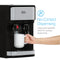 A hand dispenses water into a white mug from the 3-Stage Stainless Steel Bottleless Countertop Water Dispenser - 300 Series, using large push-paddles. Blue text on the right reads “No-Contact Dispensing.” The spacious push-paddles provide sanitary, hands-free use, while advanced 3-stage filtration ensures every pour is pure and refreshing.