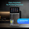 A Reverse Osmosis Sparkling Countertop Water Dispenser - Q60 with 4-stage filtration sits on a kitchen counter, filling a glass with ice, lime, and mint. Text above reads, Enjoy Anywhere—No Plumbing Required. Overlay says, Reverse Osmosis Sparkling Countertop Water Dispenser - Q60.