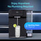 A 2-Stage Sparkling Countertop Water Dispenser - 630 Series pours water into a glass with ice and lime in a modern kitchen. Text reads: Enjoy Anywhere—No Plumbing, Multi-Stage Filtration, Refillable 5L Tank.