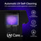 The 3-Stage Reverse Osmosis Countertop Water Dispenser - 630 Series is displayed, featuring a glowing UVC light for automatic UV self-cleaning that eradicates bio-contaminants, enhances taste, and operates 100% chemical-free. It includes a convenient refillable 5L tank for ease of use. The UV Care by Brio logo is visible at the bottom.