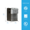 Stainless Steel Bottleless Countertop Water Dispenser - Moderna 720 in silver and black features digital controls and a convenient, space-saving design; dimensions are 19.3 inches tall, 18.5 inches deep, and 12.5 inches wide. Certifications shown: ETL, Energy Star, and UL Listed, displayed on a blue background.