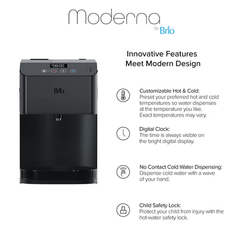 Brio Moderna Enfriador de agua filtrado para encimera sin contacto, acero inoxidable negro
