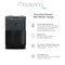 The Touchless 3-Stage Black Stainless Countertop Water Cooler from the Moderna Series is shown in sleek black and silver with digital controls. The text highlights its customizable hot and cold water options, digital clock, no-contact cold dispensing, and child safety lock. This touchless countertop water cooler features black stainless steel accents and an advanced 3-stage filtration system for pure, convenient hydration.