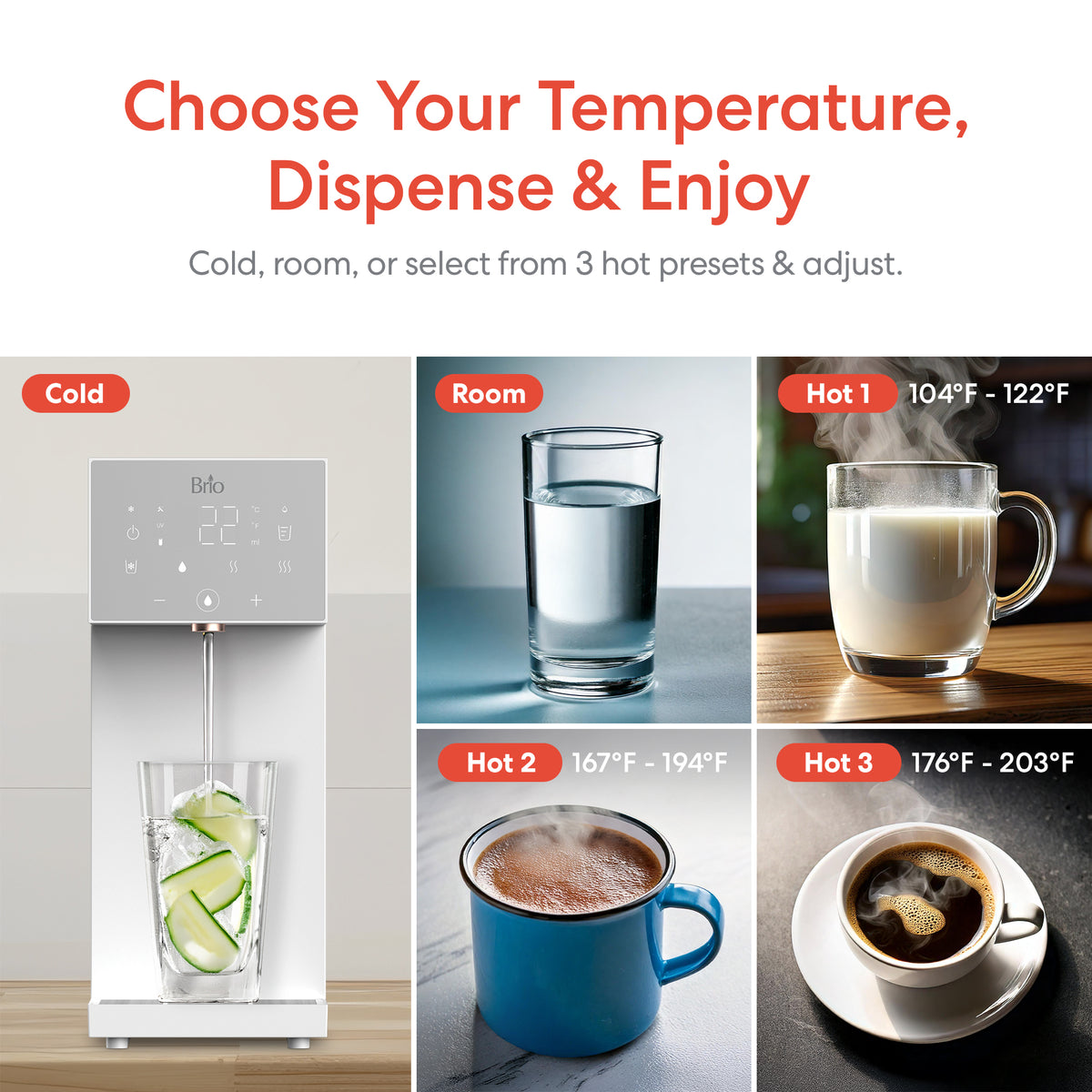 The SIMPL W3 Countertop 2-in-1 Mineralization Water Filter Dispenser features a refillable tank, filtered water, and customizable cold, room, or three hot temperature options. Choose Your Temperature, Dispense & Enjoy.