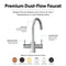 The 3-Stage Instant Hot Water Under Sink Dispenser System – Chrome Plated is a sleek, silver dual handle faucet crafted from solid brass. It offers both hot and filtered water on demand, delivering instant heated water and endless filtered supply. Compatible with an under sink hot water system, this faucet is available in chrome plated finish as well as rose gold, oil-rubbed bronze, brushed gold, brushed nickel, and matte black options.