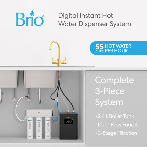 Brio 3-Stage Digital Instant Hot Water Undersink Dispenser System – Brushed Gold