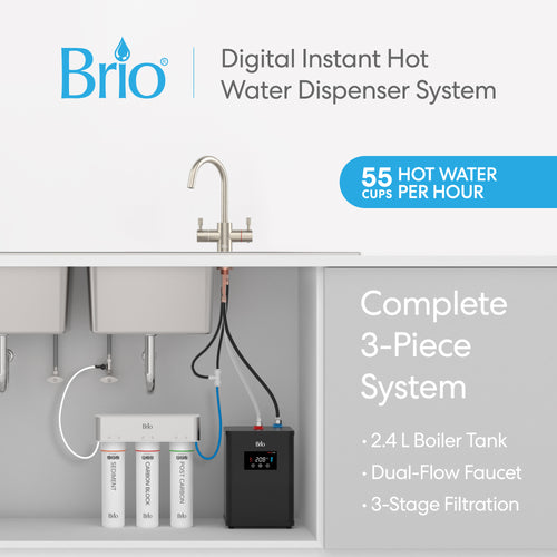 Brio 3-Stage Digital Instant Hot Water Undersink Dispenser System – Brushed Nickel
