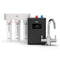The 3-Stage Digital Instant Hot Water Under Sink Dispenser System - Chrome Plated features three labeled filter cartridges (Sediment, Carbon Block, Post Carbon), a sleek black digital control unit, and a modern chrome-plated dual flow faucet—perfectly designed to complement your under sink hot water system.