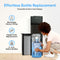 A person easily loads a 3- or 5-gallon bottle into the Black Stainless Bottom Load + Water Filtration Dispenser - 520 No-Line. Effortless Bottle Replacement means no heavy lifting and hassle-free swaps for convenient hydration. Enjoy simplicity and comfort with this innovative bottom load dispenser featuring advanced water filtration.