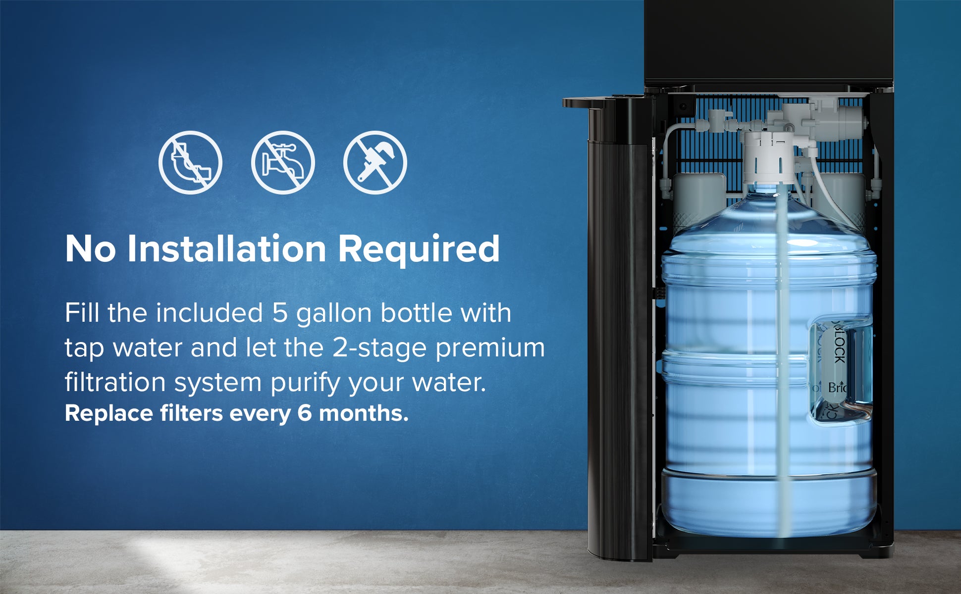 Brio 500 Series NoLine Black Stainless Bottom Load Water Cooler Brio