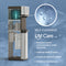 Cutaway view of the Brio Stainless Steel Ultrafiltration Bottleless Water Dispenser - Model 520 reveals internal components alongside a close-up of water molecules. Text emphasizes self-cleaning technology, advanced ultrafiltration that reduces contaminants, enhances taste, leaves no chemical residue, and requires minimal maintenance. The Brio logo is prominently shown.