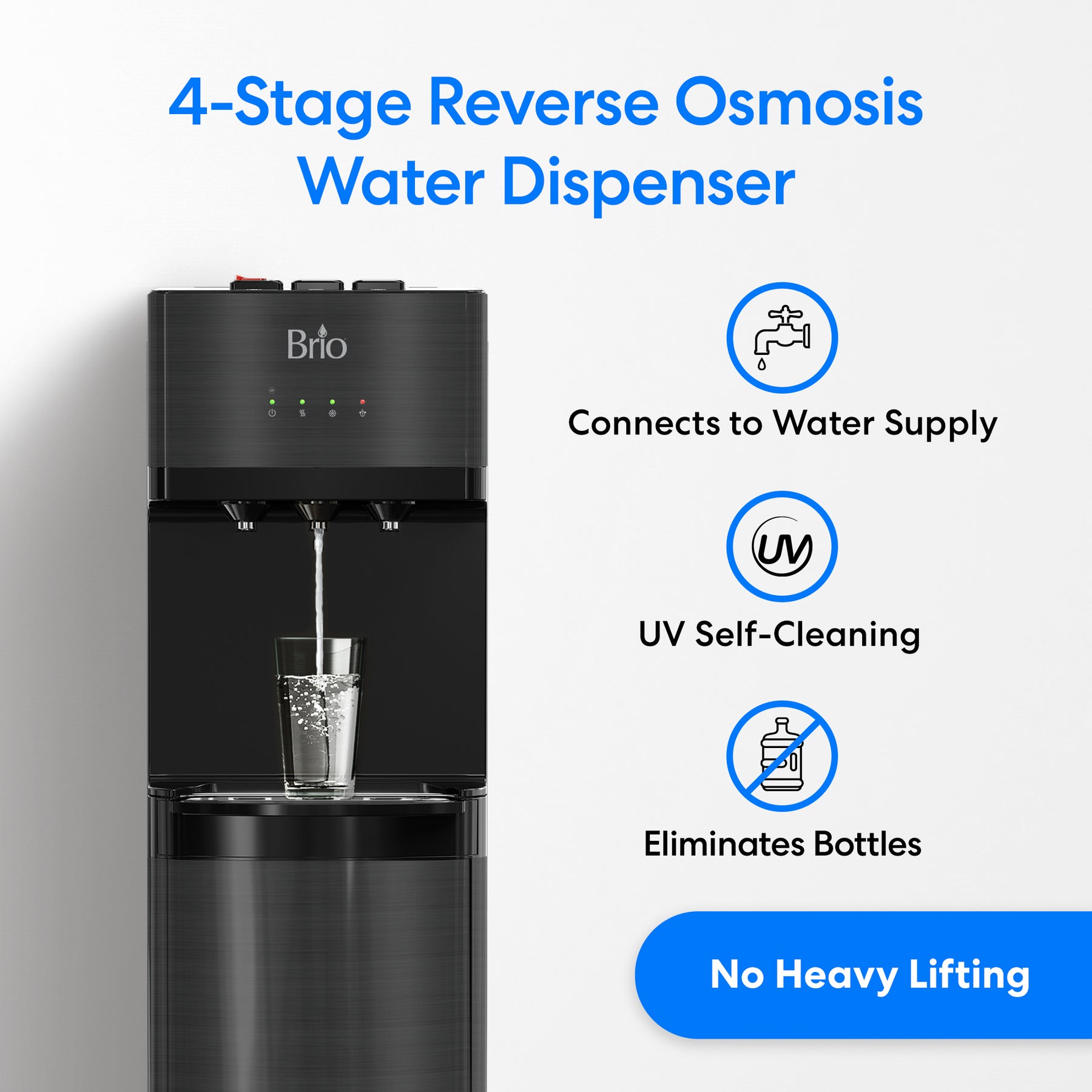 Brio 500 Series 4-Stage Reverse Osmosis Black Stainless Bottleless Water Cooler