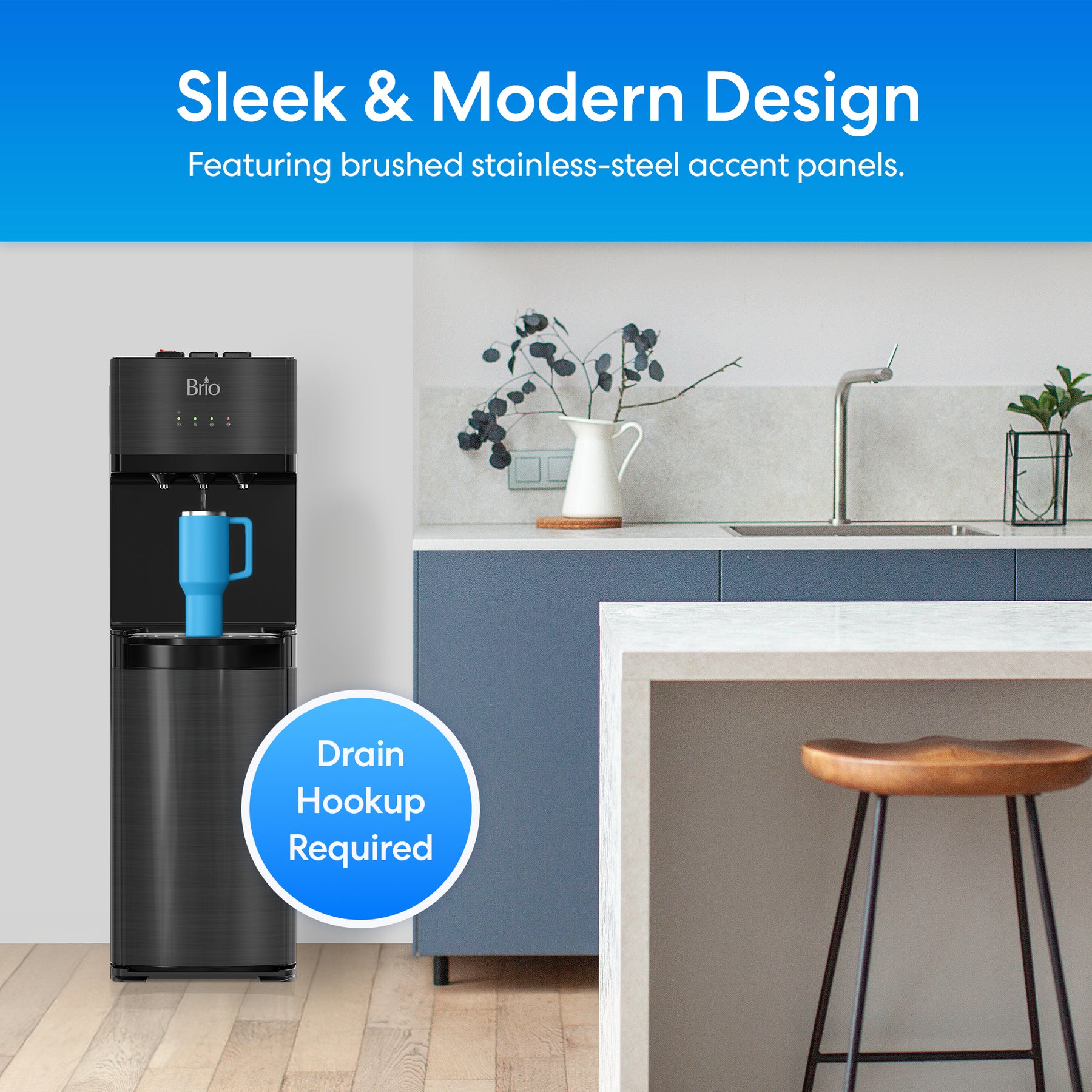 Brio 500 Series 4-Stage Reverse Osmosis Black Stainless Bottleless Water Cooler