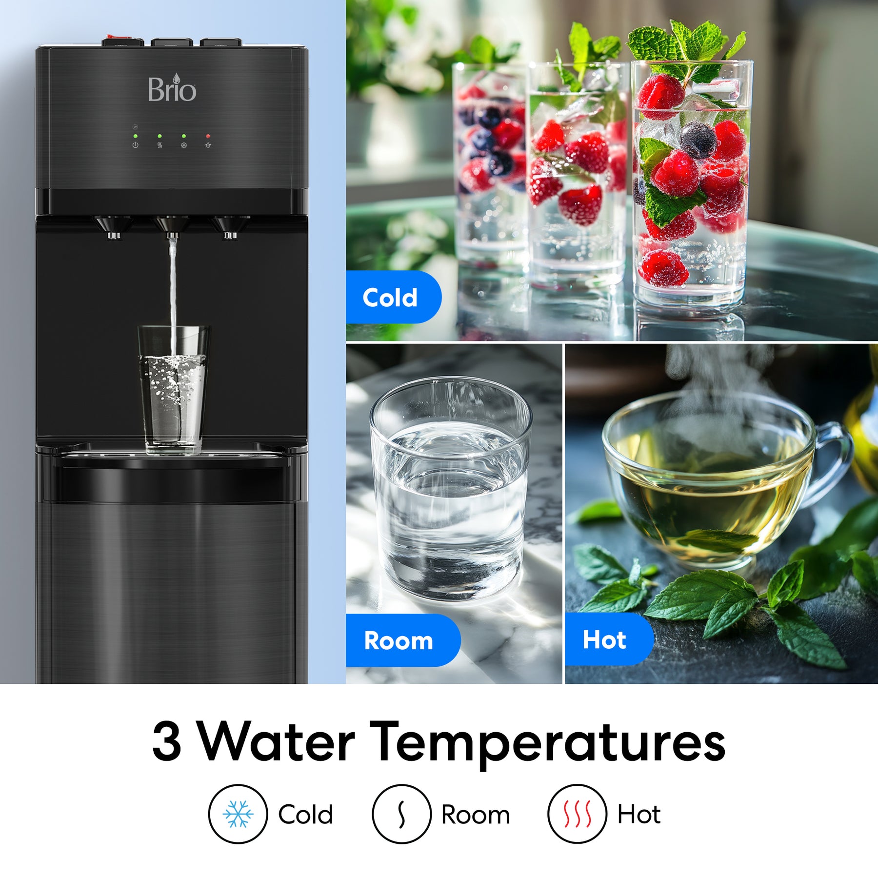 Brio 500 Series 4-Stage Reverse Osmosis Black Stainless Bottleless Water Cooler