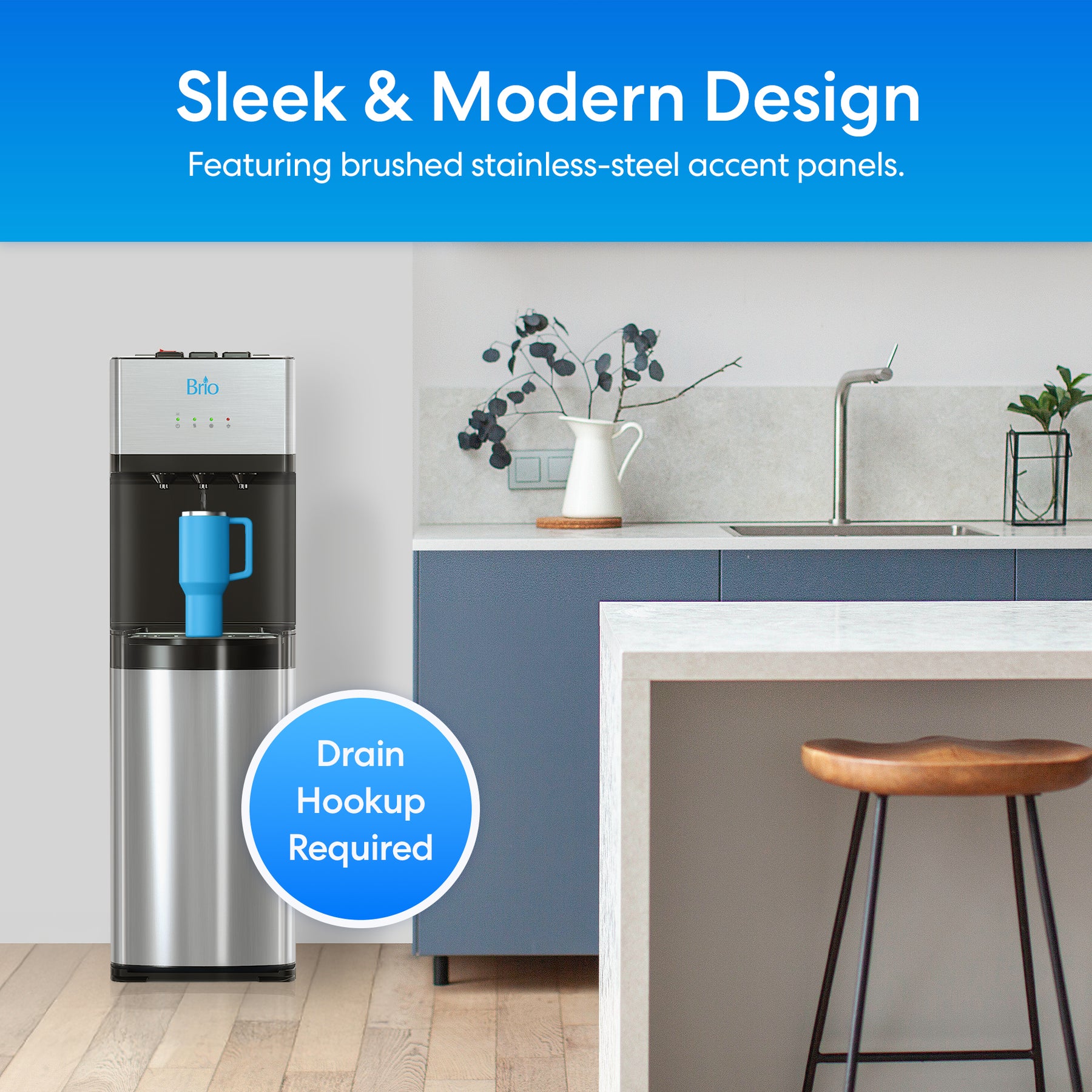Brio 500 Series 4-Stage Reverse Osmosis Stainless Bottleless Water Cooler