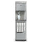 The Moderna 720 Ice Reverse Osmosis Filtered Bullet Ice & Hot/Cold Water Stainless Steel Dispenser in silver features a digital display and dispenses bullet ice cubes into a cup. The lower section showcases four labeled filter cartridges, utilizing advanced 4-stage RO filtration.