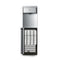 The Moderna 730 RO Reverse Osmosis Bottleless Water Dispenser showcases a modern design with its vertical panel open to reveal four clearly labeled water filter cartridges. Featuring a sleek metallic finish, this dispenser is equipped with self-cleaning capabilities and intuitive control buttons on top for added convenience.