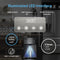 The Reverse Osmosis Bottleless Water Dispenser - Moderna 730 RO features an illuminated LED interface that displays the time, UV cleaning status, water indicators, and a child safety lock. This self-cleaning dispenser includes a built-in night light and delivers both hot and cold water. A glass fills with water beneath the bottleless Moderna 730 RO cooler.