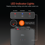 Brio 130 Series water cooler with LED indicator lights on a black background