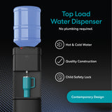 Brio 430 Series Top load water dispenser with blue water tank and black base on a dark background