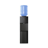 The Brio 530 Series Hot & Cold Top Load Water Cooler is a sleek black dispenser with a blue jug, shown upright against a white background. It features hot and cold water options plus a child safety lock for peace of mind.