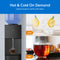 Collage featuring the Hot & Cold Top Load Water Cooler - 530 Series dispensing hot tea and two glasses of iced lemon water, clearly labeled Hot and Cold, under the headline “Hot & Cold On Demand.” The 530 Series provides instant access to both hot and cold water, and includes a child safety lock for added peace of mind.