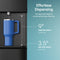 The Hot & Cold Top Load Water Cooler - 530 Series easily fills a tall blue mug, highlighting its generous 9-inch dispense height and spacious 3.5-inch drip tray depth. This sleek black dispenser features a stainless steel nozzle, an oversized drip tray, and a child safety lock for added peace of mind.