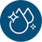 blue circular icon with white text representing filtration for clean water in every part of your home.