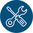 A circular blue icon with white line drawings of a wrench and a screwdriver crossed over each other, representing the product is easy to install.