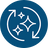 A circular blue icon with white arrows and sparkle graphics, representing dual action water softening.
