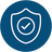 A circular blue icon featuring a white shield outline with a checkmark in the center, representingdurable design.