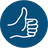 A blue circular icon with a white thumbs-up line drawing representing easy product maintenance.