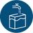 A circular blue icon with a white line drawing of a sink and faucet, representing the tank is easy to refill.