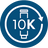 A circular blue icon with a white arrow and the text '10K' in the center, indicating a 10,000 gallon filtration capacity before the filter needs to be changed.
