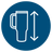 Icon of a beer mug with an upwards arrow on a blue circle representing tall dispense height.